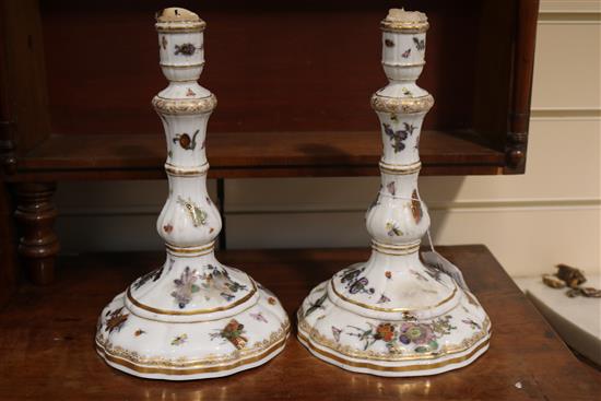 A pair of Meissen Marcolini period porcelain candlesticks 9.5in.